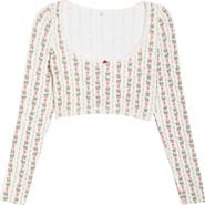 KILO BRAVA Lace Trim Long Sleeve Stretch Modal Crop Top