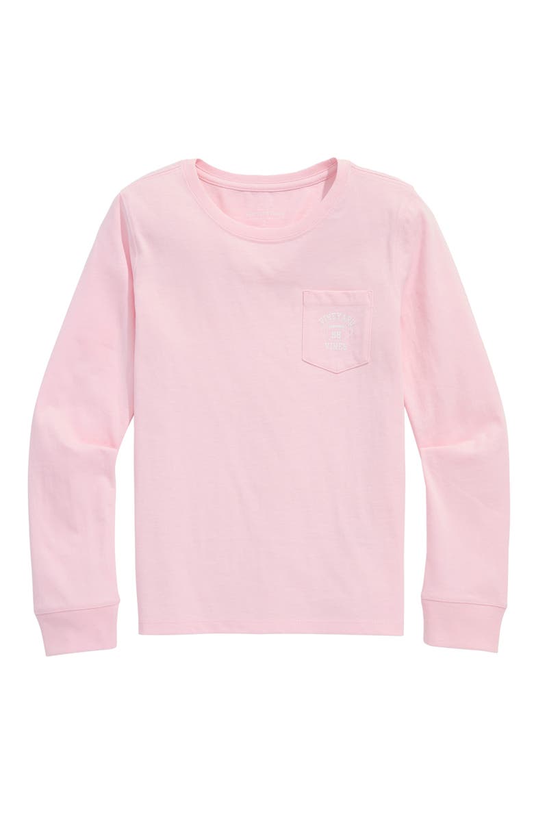 vineyard vines Kids' Football Long Sleeve Cotton Graphic Pocket T-Shirt, Main, color, Flamingo