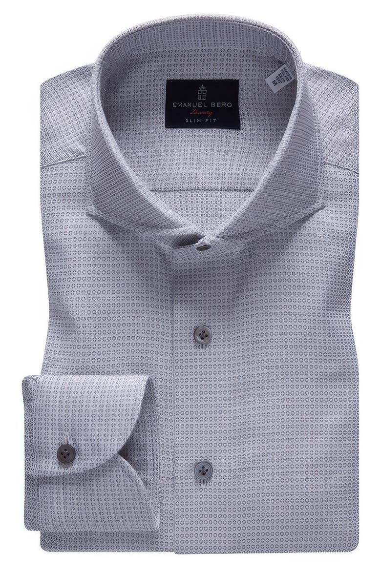 Slim Fit Extra Fine Dobby Dress Shirt, Main, color, SILVER