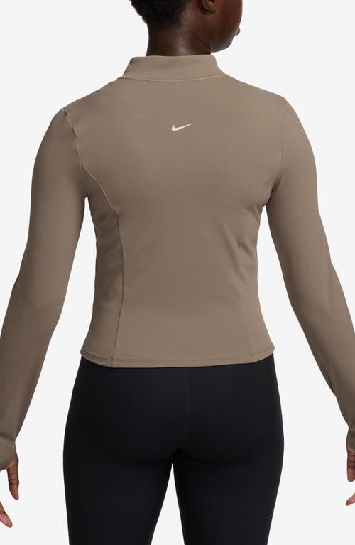 Shop Nike Zenvy Dri-fit Long-sleeve Full Zip Top In Mink Brown/white