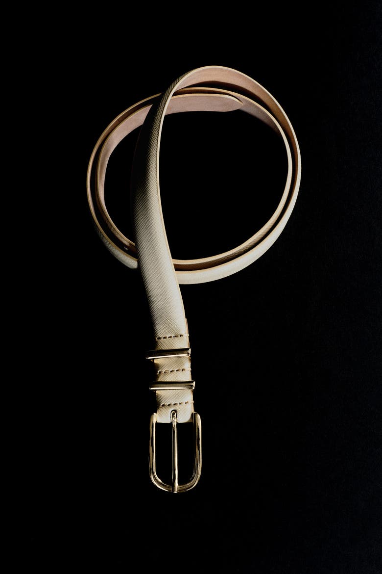 Saffiano Leather Belt, Alternate, color, CREAM