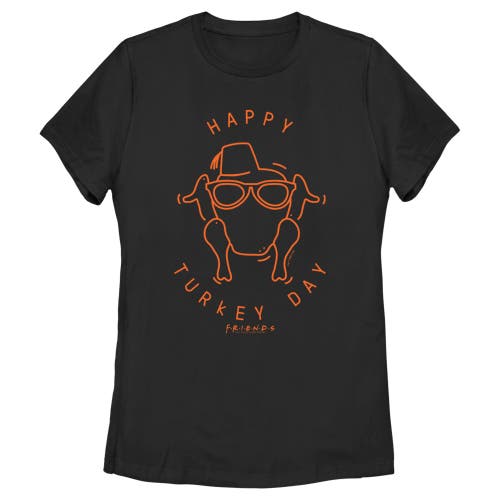 Women's Friends Happy Turkey Day Icon  Graphic T-Shirt in Black  product