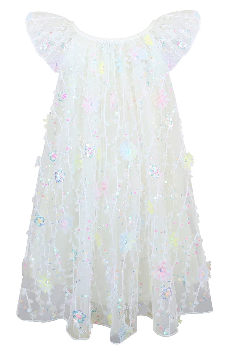 Zunie Kids' Sequin & Floral Appliqué Float Dress, Alternate, color, Ivory