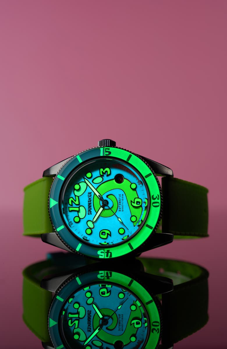 SPINNAKER Fleuss 'SpongeBob SquarePants<sup>™</sup>' Automatic Silicone Strap Watch, 43mm, Alternate, color, 