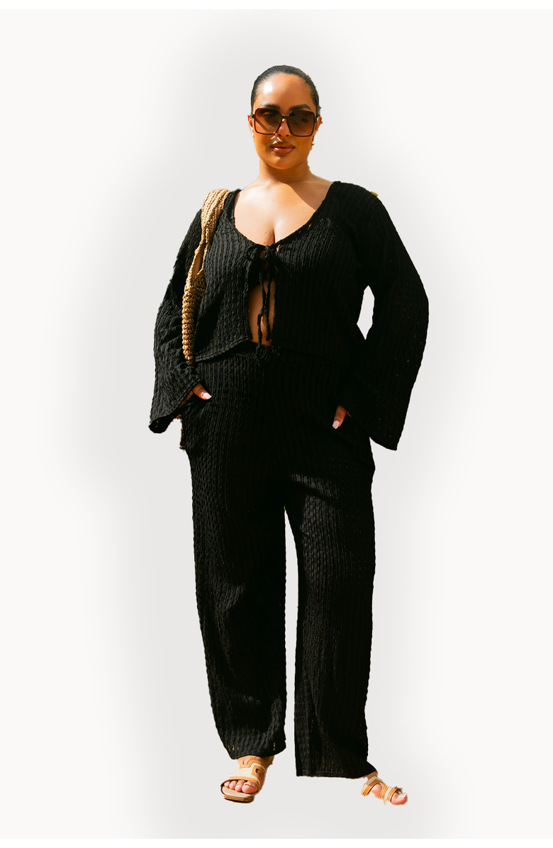 FASHION-SZN CURVE Curve Crochet Tie Front Resort Top, Alternate, color, Black