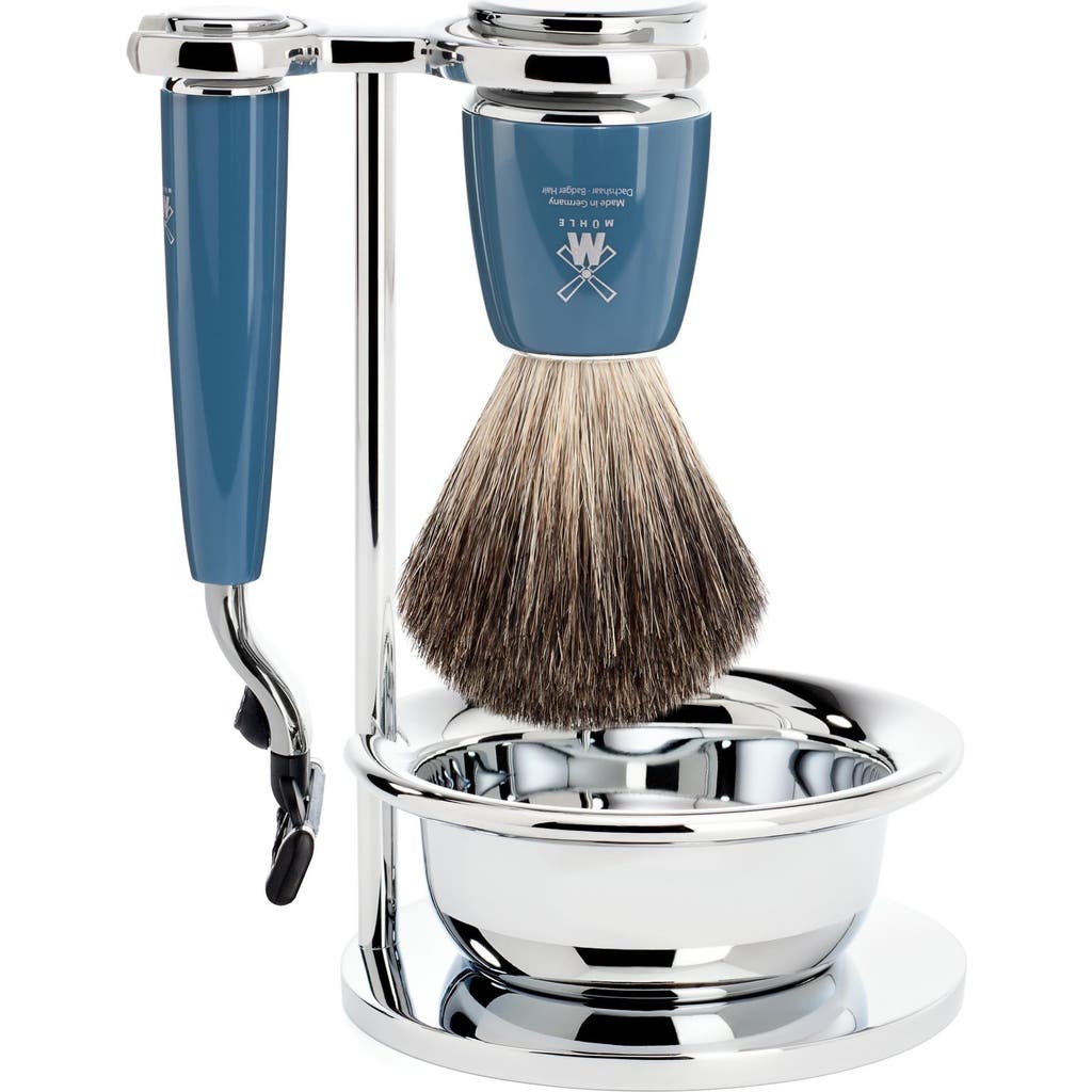 Mühle Rytmo Petrol Blue 4 Pc. Pure Badger / Mach3 Shaving Set In Blue