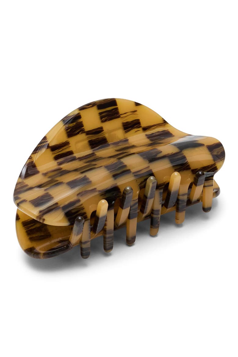 Checker Claw Clip, Main, color, BROWN