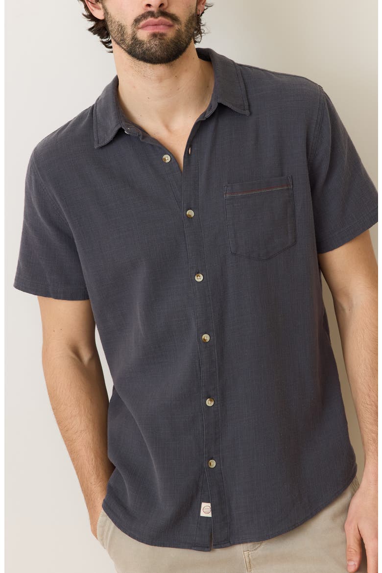 Classic Solid Short Sleeve Stretch Cotton Selvage Button-Up Shirt, Alternate, color, INDIA INK