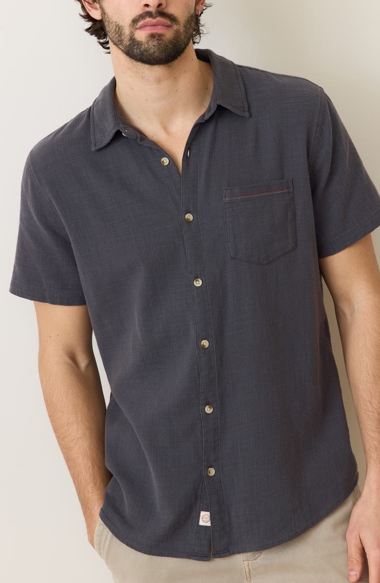 Marine Layer Classic Solid Short Sleeve Stretch Cotton Selvage Button-Up Shirt, Alternate, color, India Ink