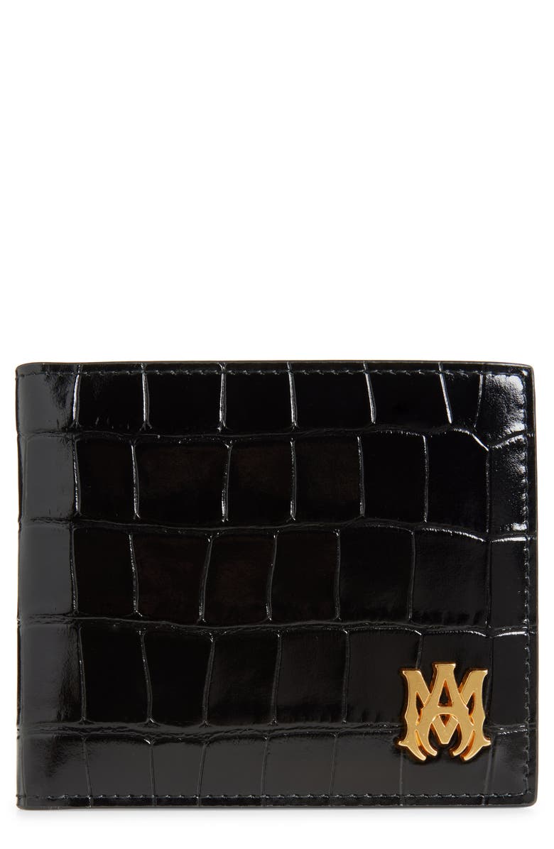 AMIRI MA Icon Croc Embossed Leather Bifold Wallet, Main, color, Black