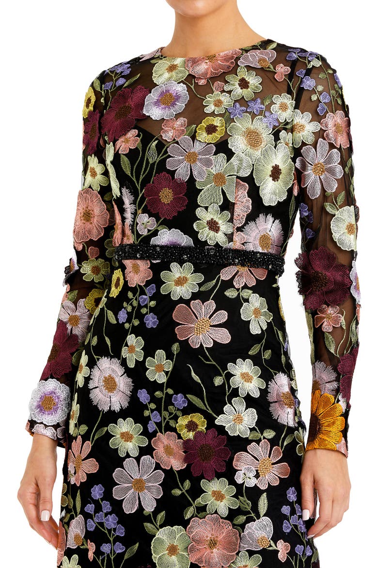 Hand Stitched Floral Embellished High Neck A-line Dress, Alternate, color, BLACK MULTI