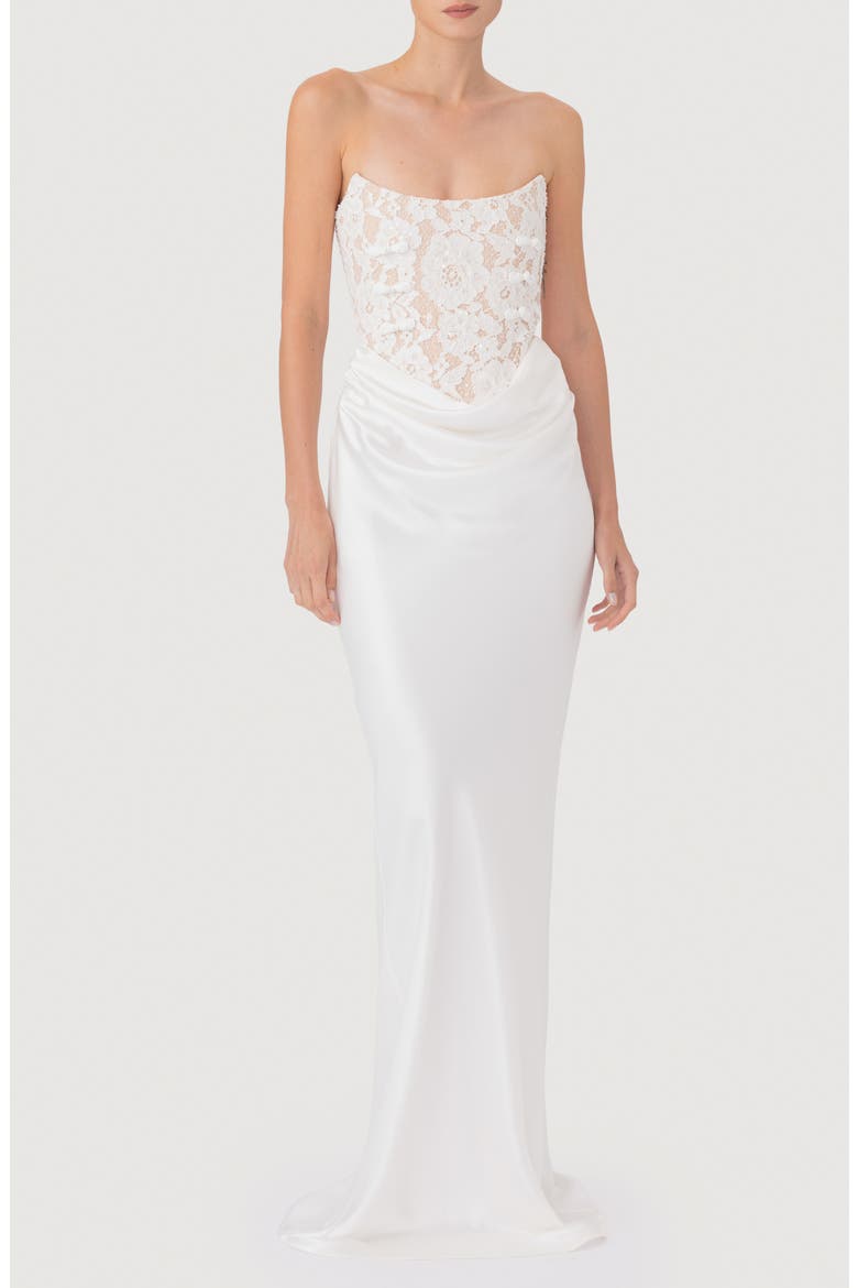 Blair Lace Bodice Strapless Gown, Main, color, WHITE