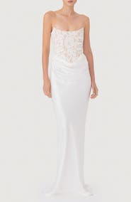 SAU LEE Blair Lace Bodice Strapless Gown