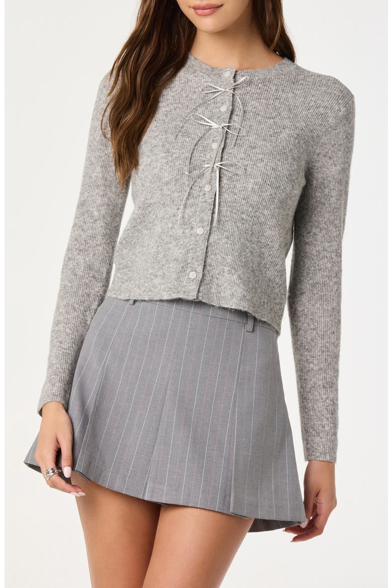 Satin Bow Knit Cardigan, Main, color, GREY