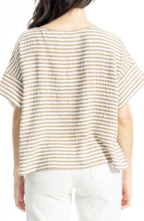 Max Studio Stripe Crinkle Drop Shoulder Top In Neutral