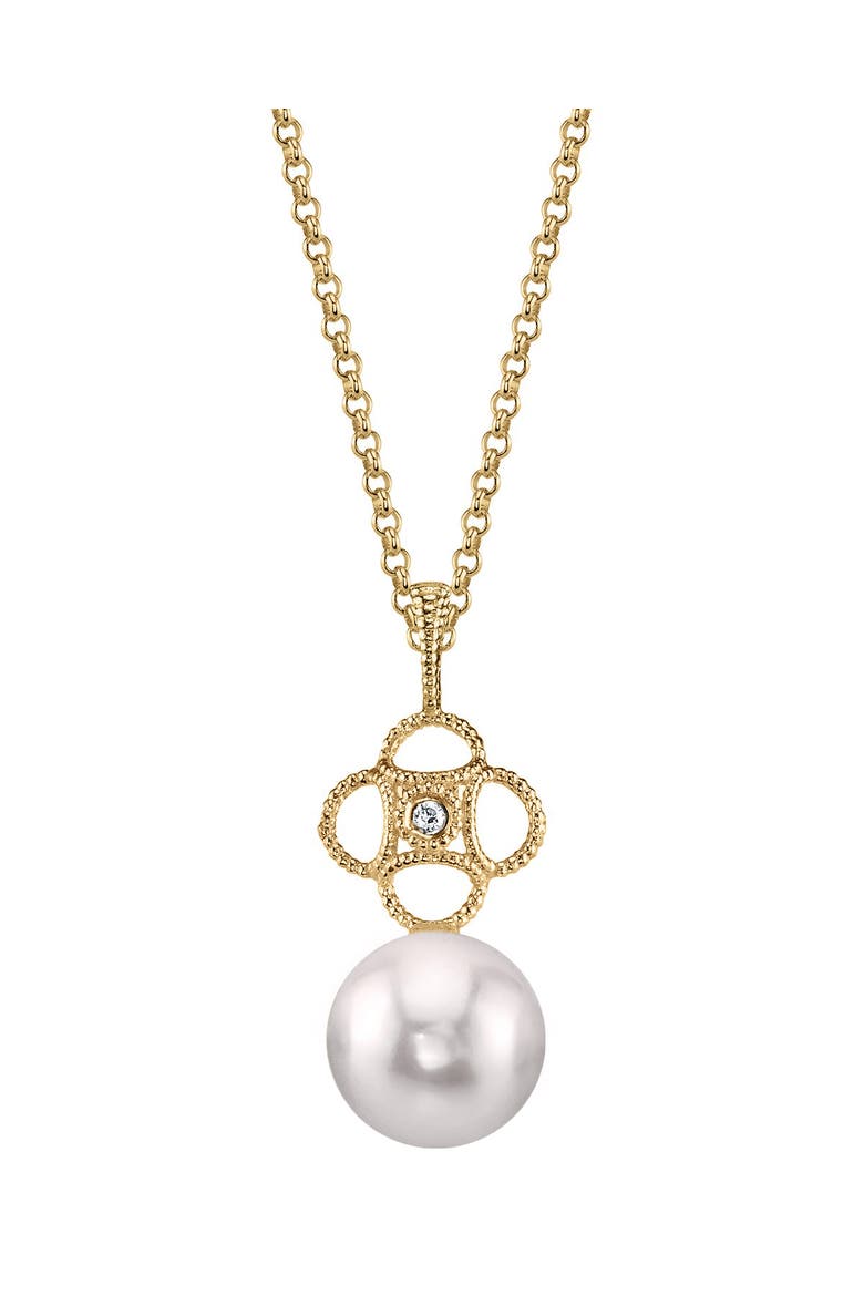 14K Gold Akoya Pearl & Diamond Lacy Pendant, Main, color, Yellow Gold