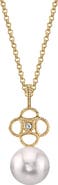 The Pearl Source 14K Gold Akoya Pearl & Diamond Lacy Pendant