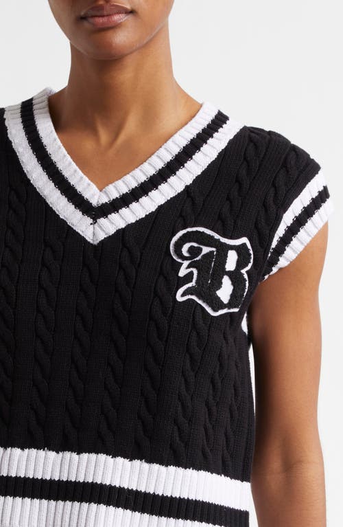Shop Bella Dona Bella Doña Varsity Cable Knit Sweater Vest In Black And White