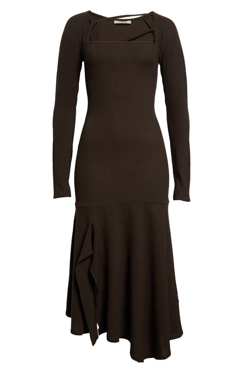 Paloma Wool Kira Asymmetric Long Sleeve Wool Blend Sweater Dress, Alternate, color, Brown