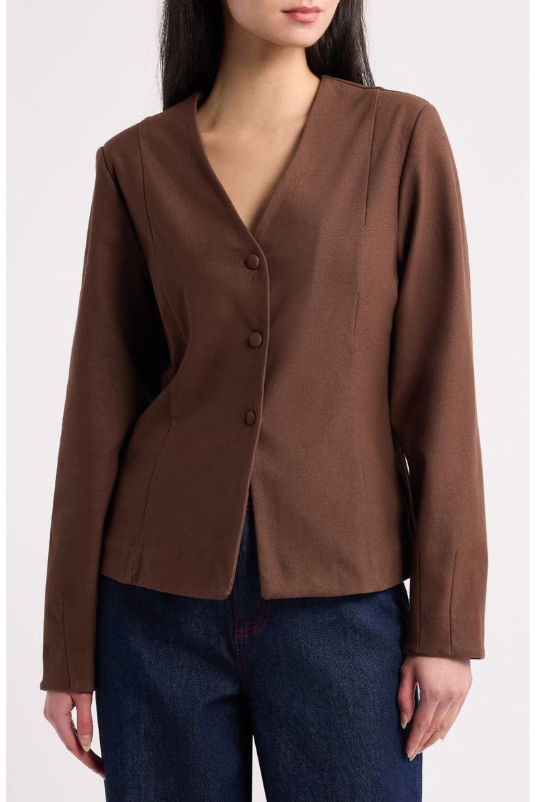 Ihkate Collarless Denim Jacket, Main, color, CHICORY COFFEE