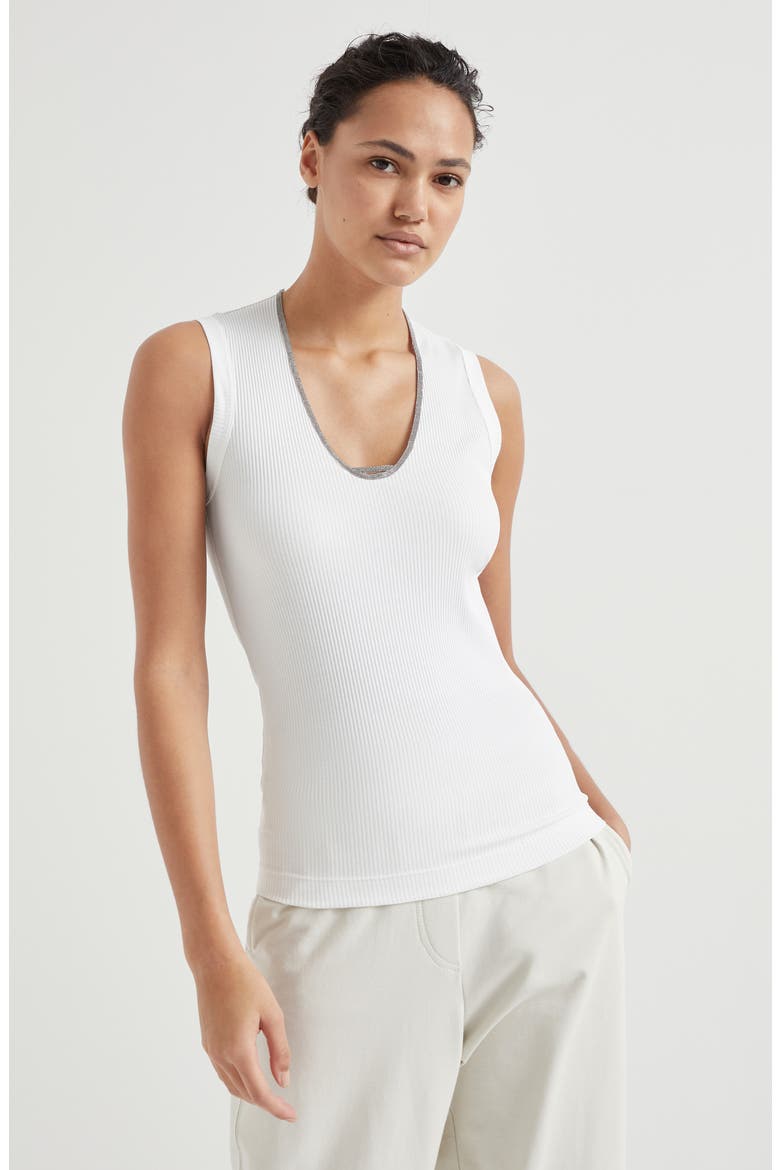 Ribbed jersey top, Alternate, color, White