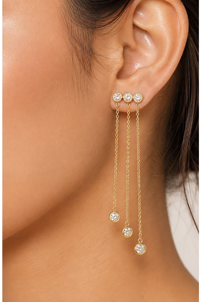 Cubic Zirconia Chain Drop Earrings, Alternate, color, GOLD