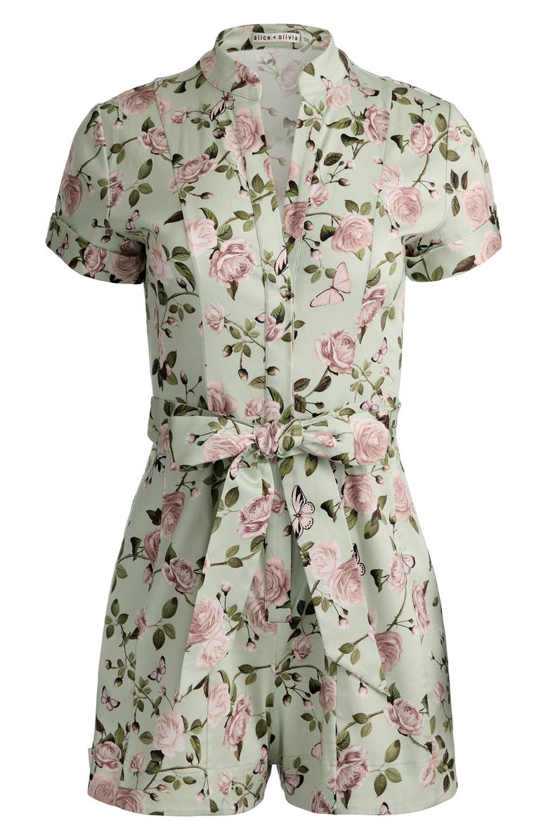 Alice + Olivia Lucy Floral Belted Romper, Alternate, color, Garden Gossip Light Sage