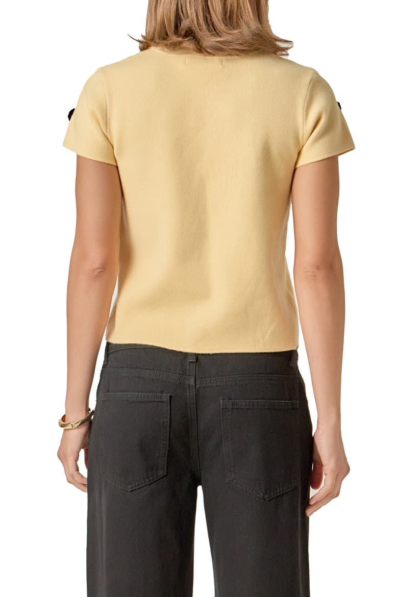 Floral Ebellished Short Sleeve Knit Top, Alternate, color, BUTTER YELLOW/ BLACK