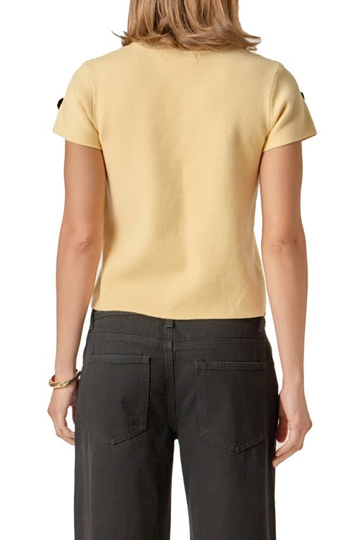 English Factory Floral Ebellished Short Sleeve Knit Top In Yellow