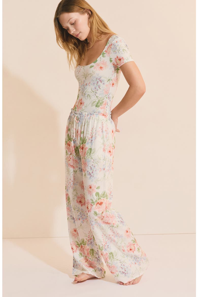 Orchidee Floral Wide Leg Pajama Pants, Alternate, color, ECRU