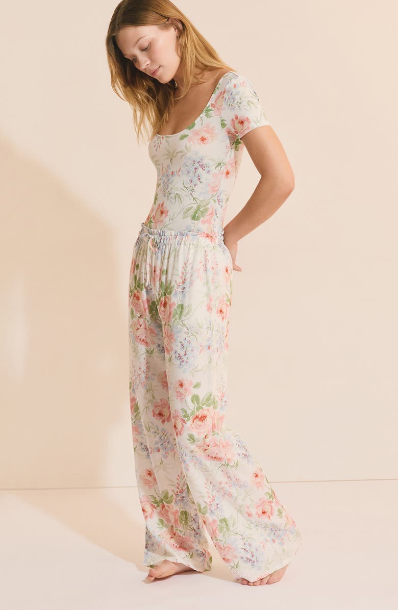 Etam Orchidee Floral Wide Leg Pajama Pants, Alternate, color, Ecru
