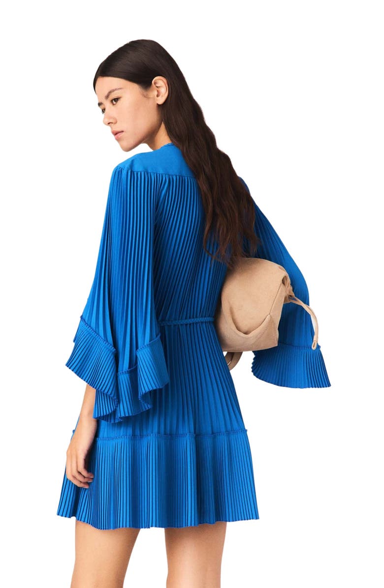 maje Short pleated dress, Alternate, color, Blue