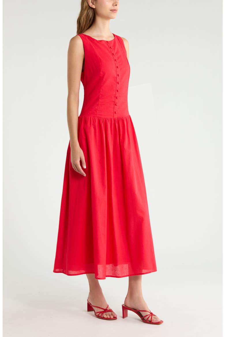 Evie Cotton & Linen Buttoned Maxi Dress, Alternate, color, RED