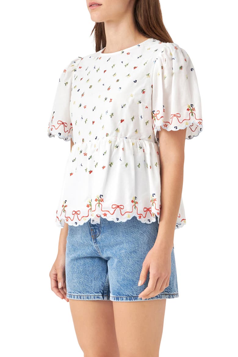 Floral Embroidered Scallop Top, Alternate, color, WHITE