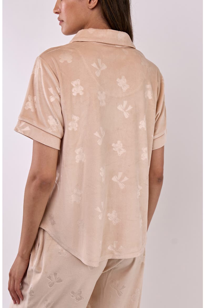 Addie Teddy Bear Embossed Pajamas, Alternate, color, TAN
