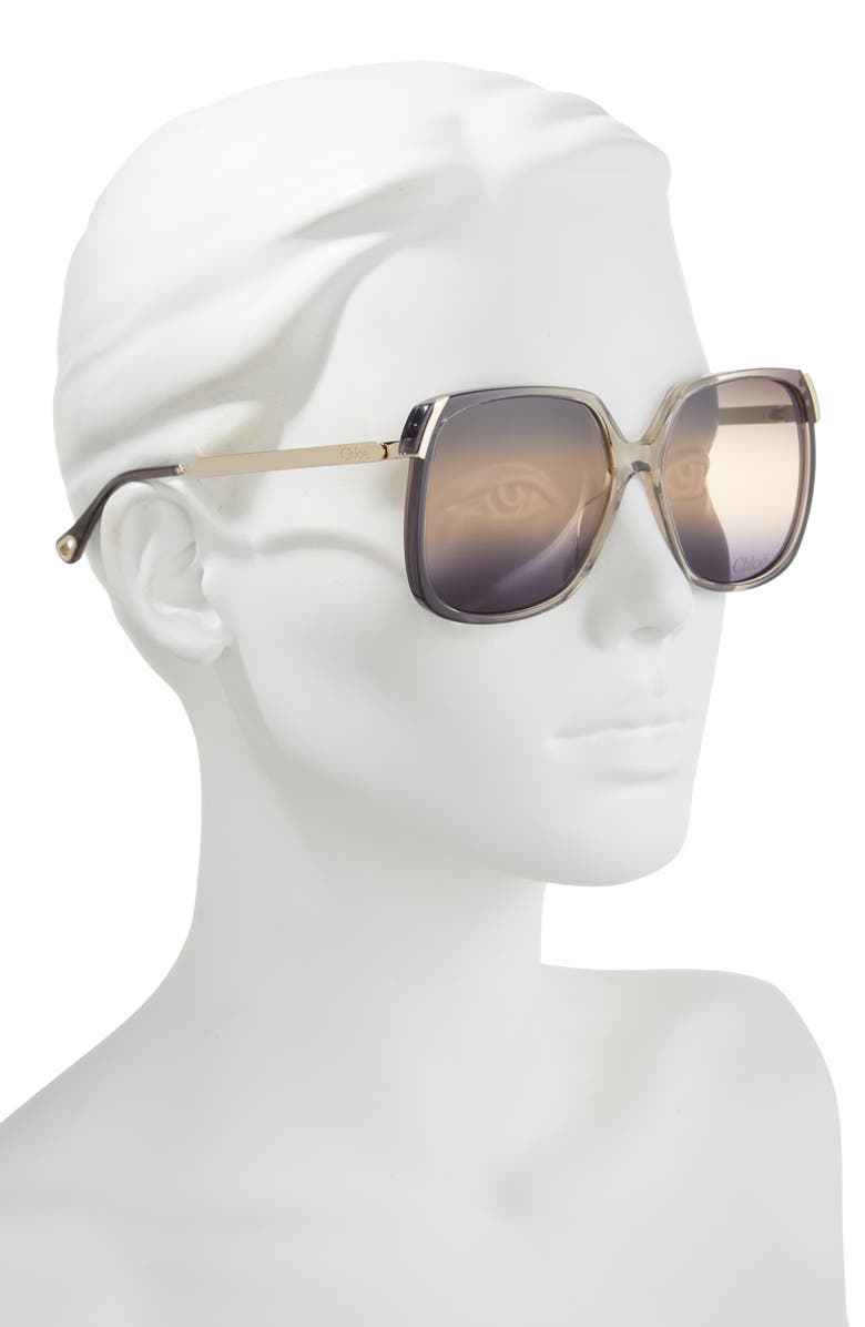 Chloé 60mm Oversize Square Sunglasses, Alternate, color, Grey