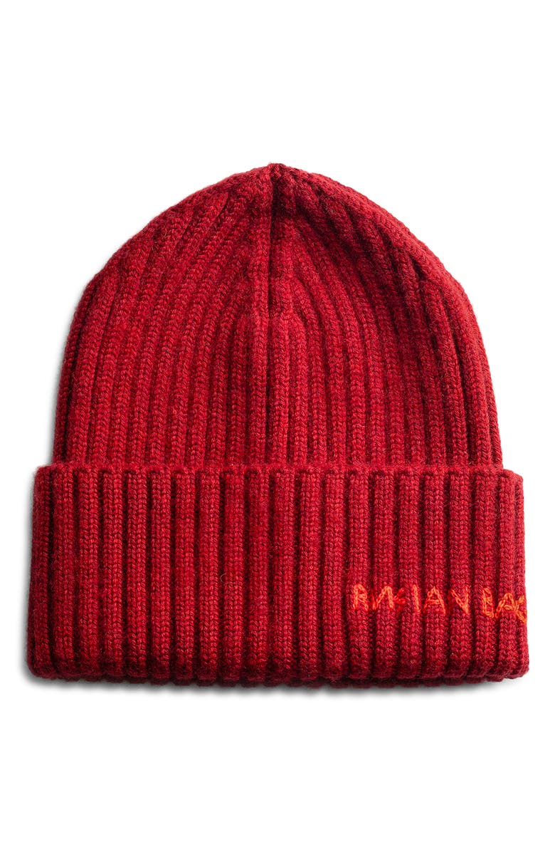 Ruslan Baginskiy Monogram Embroidered Merino Wool Beanie, Main, color, Burgundy