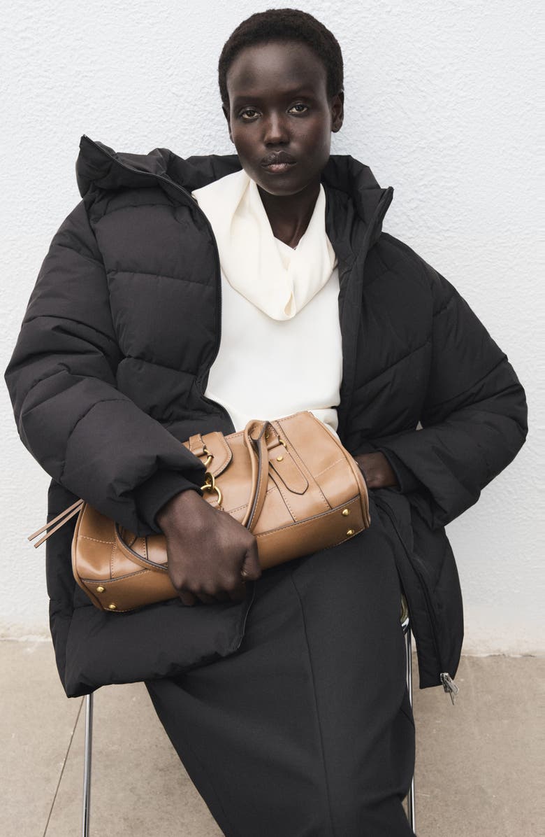 MANGO Water Repellent Hooded Puffer Coat, Alternate, color, Black