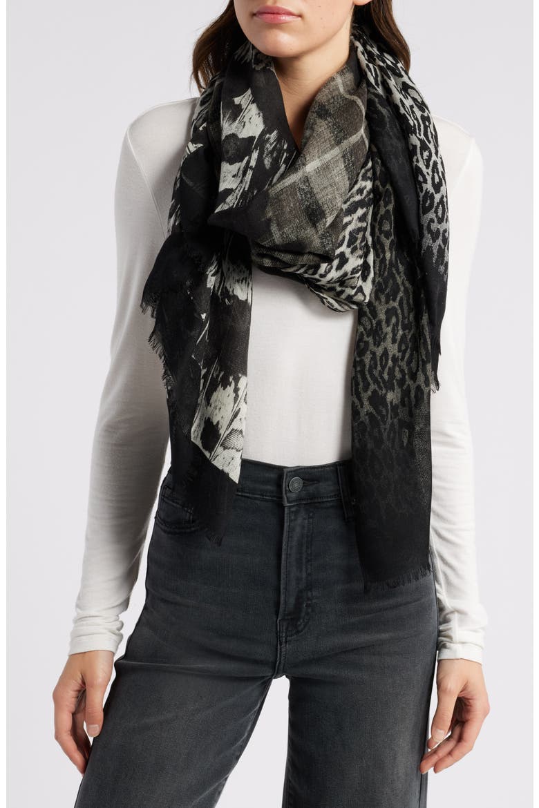 Patchwork Print Wool Scarf, Main, color, BLACK