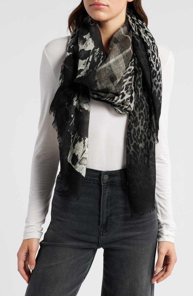AllSaints Patchwork Print Wool Scarf, Main, color,