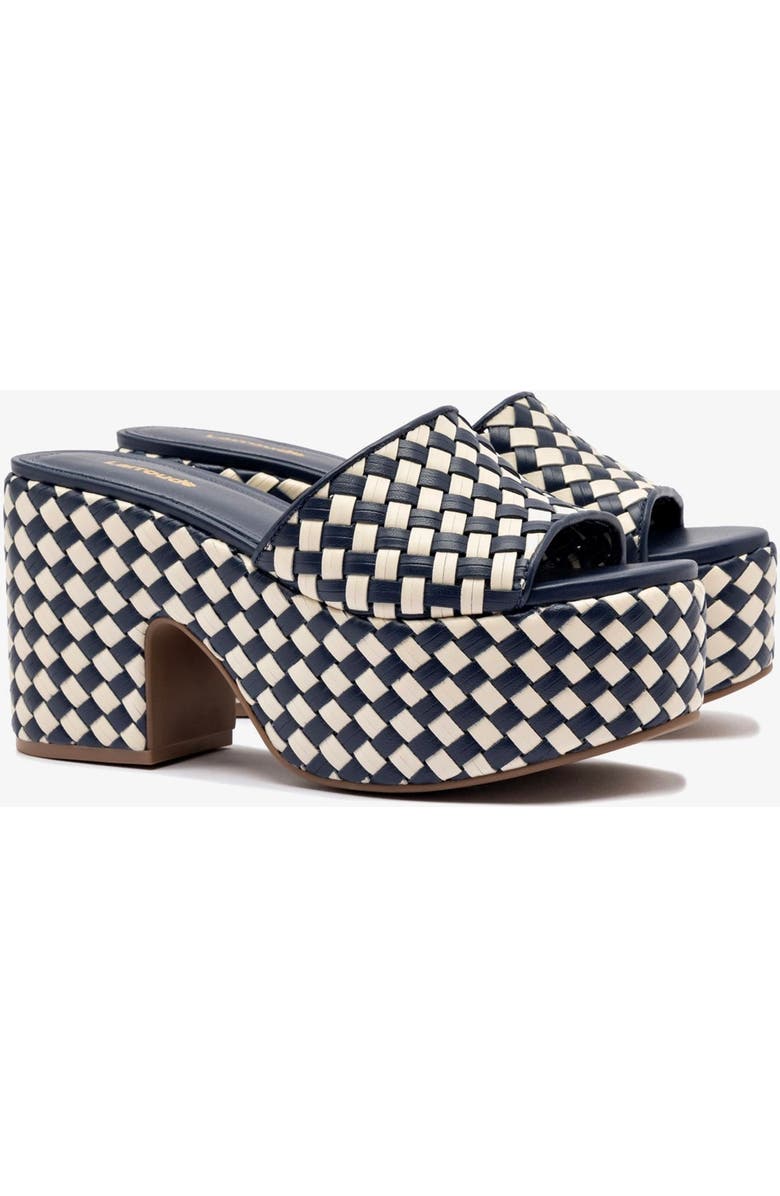 Larroudé Miso Platform Sandal In Navy and Ivory Leather, Alternate, color,