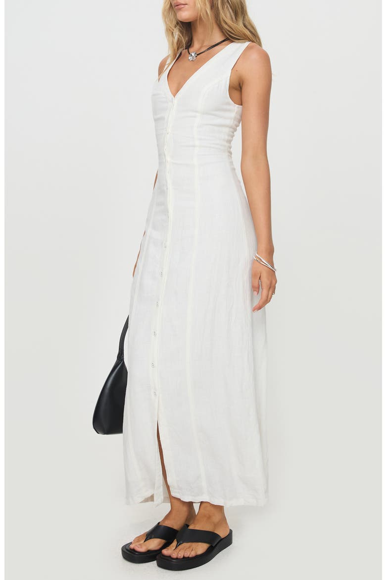 Button Front Linen Blend Maxi Dress, Alternate, color, WHITE