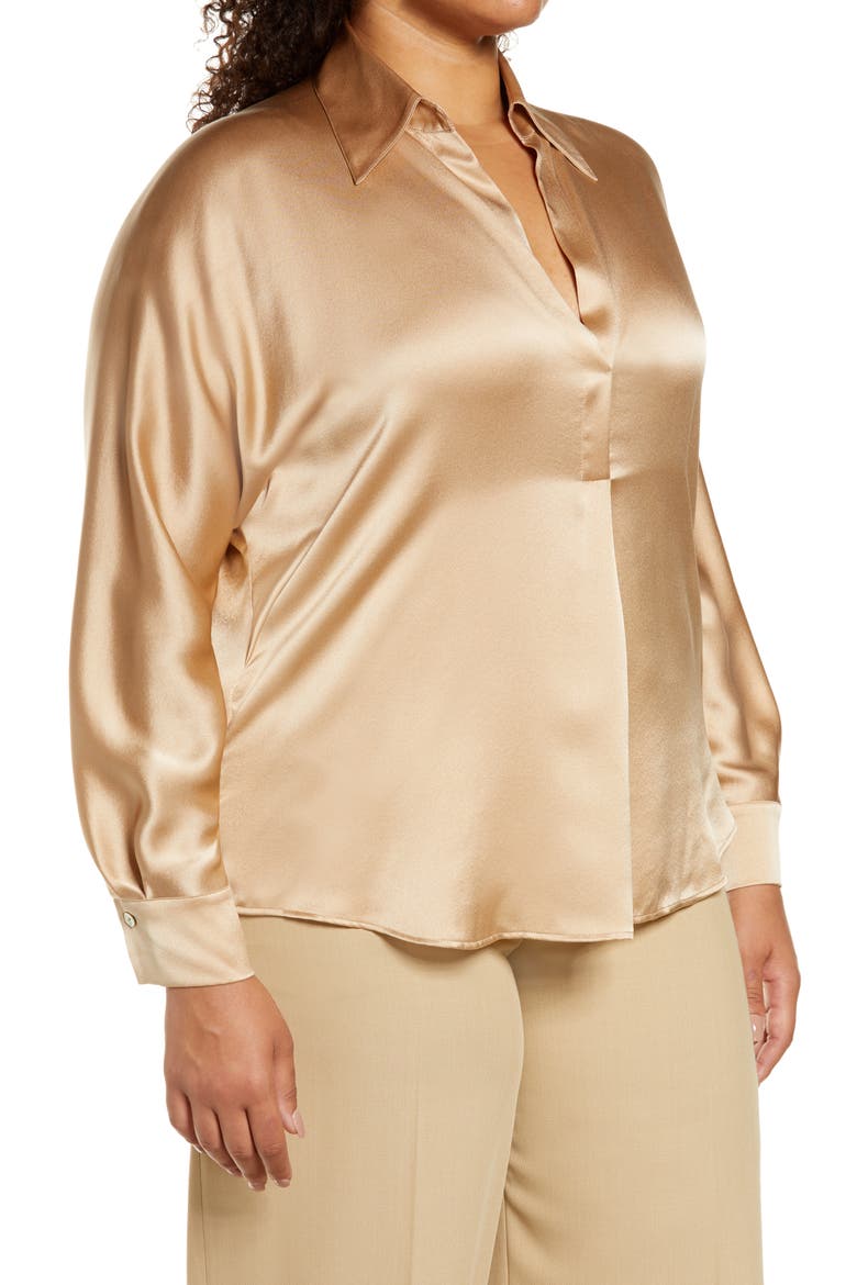 Split Neck Collar Silk Blouse, Alternate, color, CHAMOIS