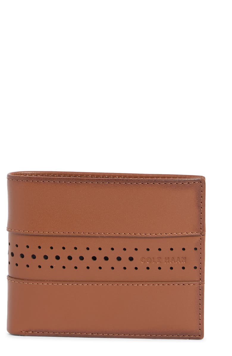 Cole Haan Naomi Brogue Leather Passcase Wallet, Main, color, Cognac