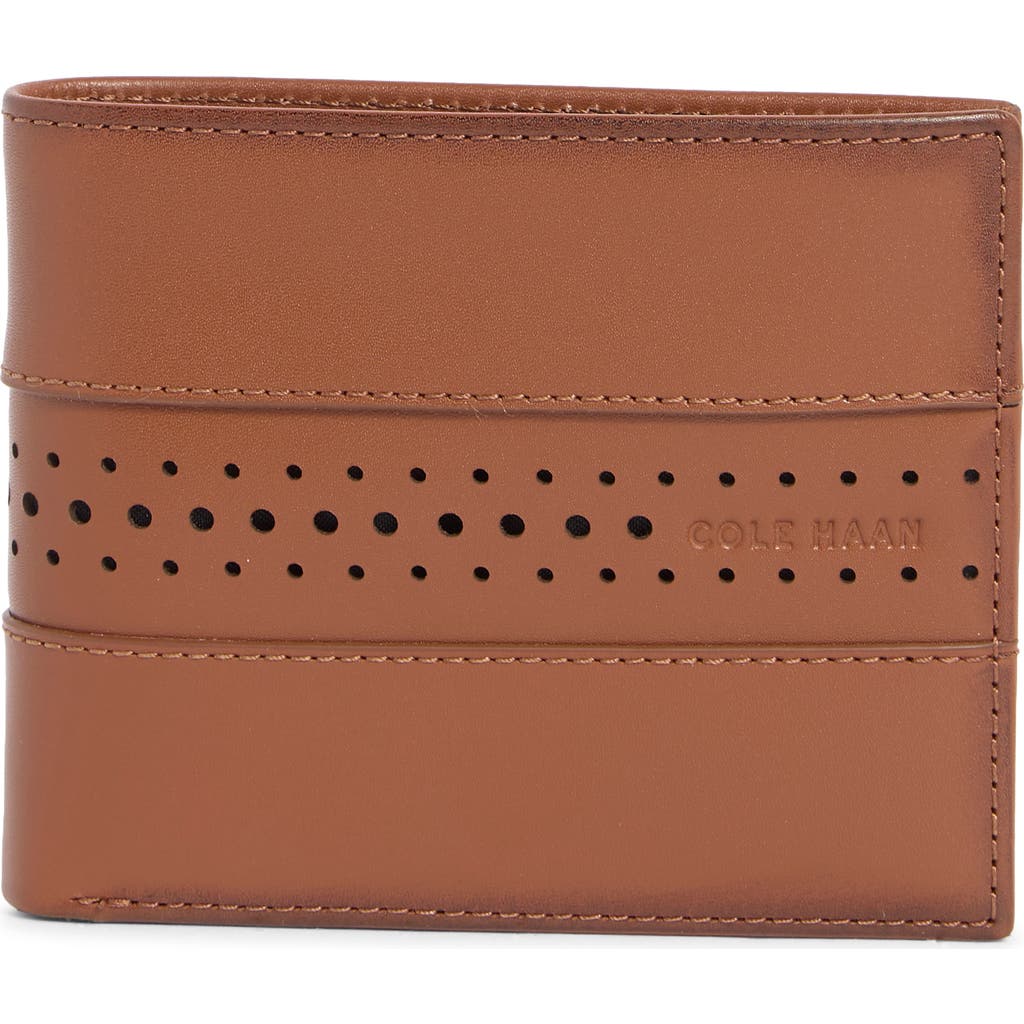 Cole Haan Naomi Brogue Leather Passcase Wallet In Brown