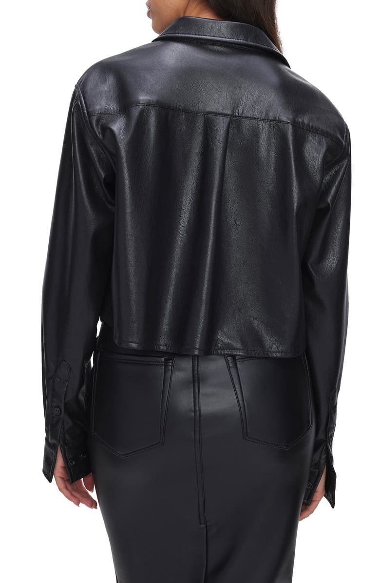 Good American Faux Leather Crop Button-Up Shirt, Alternate, color,