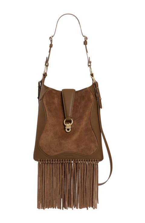 Leather and suede fringe bag
