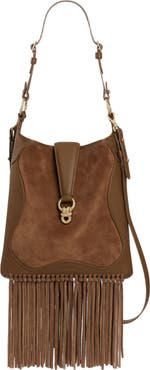 SANDRO Leather and suede fringe bag