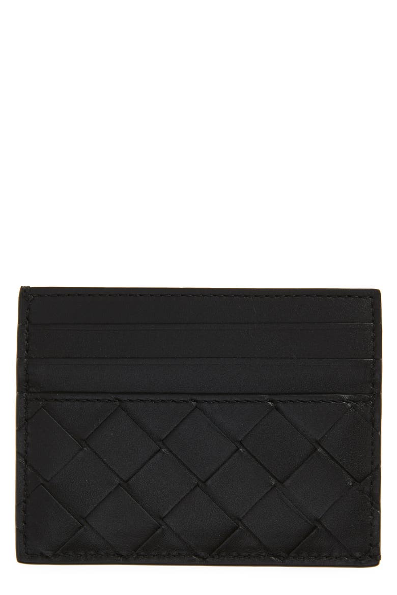 Intrecciato Leather Card Case, Main, color, BLACK