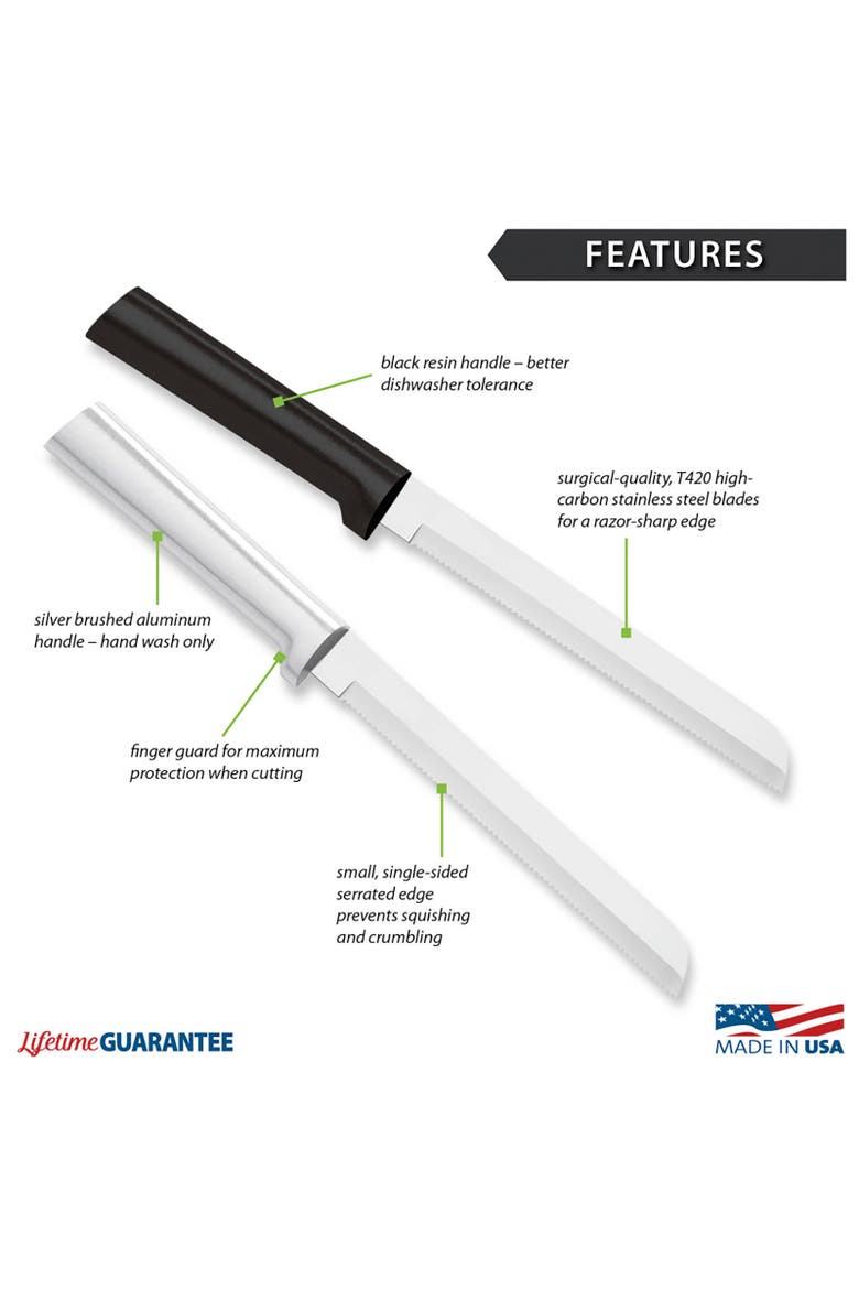 Cutlery 6-Inch Bread Knife Stainless Steel Serrated Blade, Alternate, color, Black
